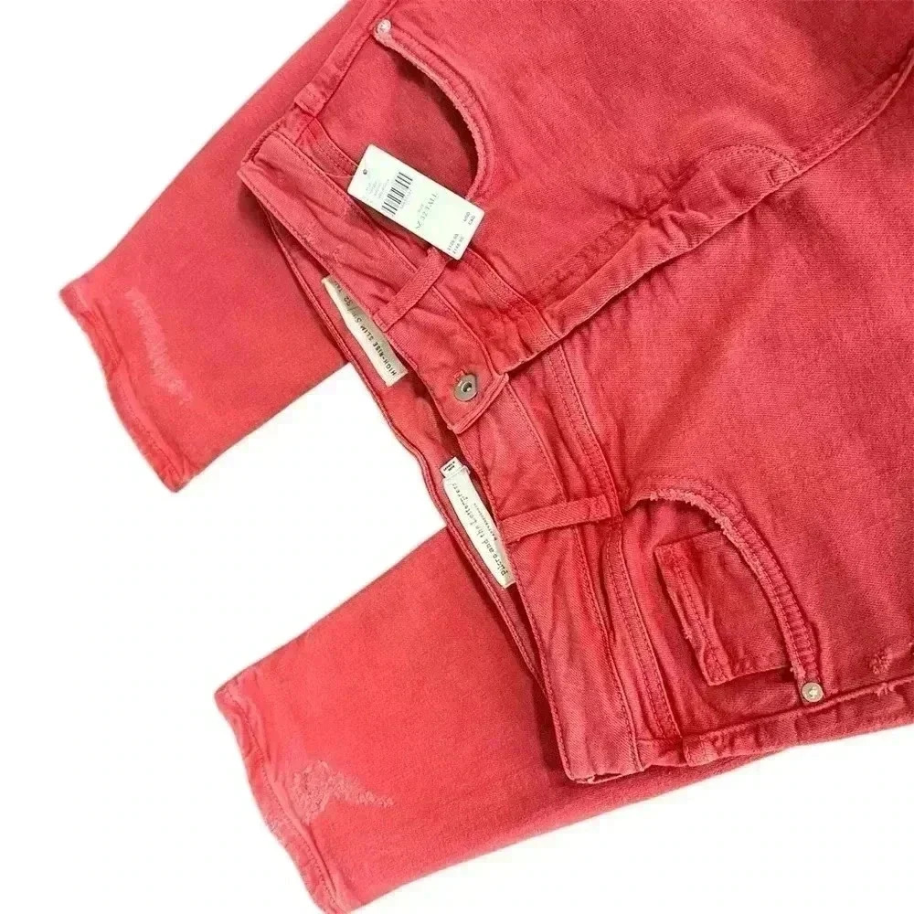 Anthropologie Pilcro Womens 32 Tall Red High Rise Thrashed Skinny Jeans Stretch - Picture 4 of 13